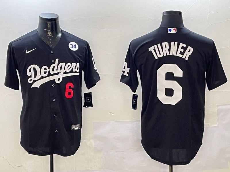Men Los Angeles Dodgers 6 Turner Black Game 2025 Nike MLB Jersey style 3